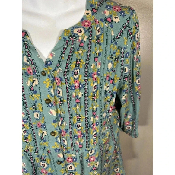 Matilda Jane Green Floral Plaid 3/4 Sleeve  button down shirt Medium - Picture 2 of 7